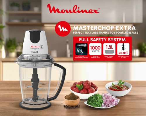 Moulinex Masterchop Extra Chopper, 1000 Watt, 1.5 Liter, 6 blades, White - DJ4791EG Moulinex Masterchop Extra Chopper, 1000 Watt, 1.5 Liter, 6 blades, White - DJ4791EG